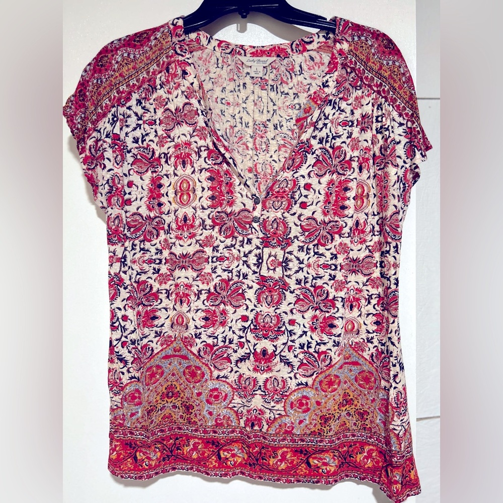 Lucky Brand Pink and Red Floral Blouse